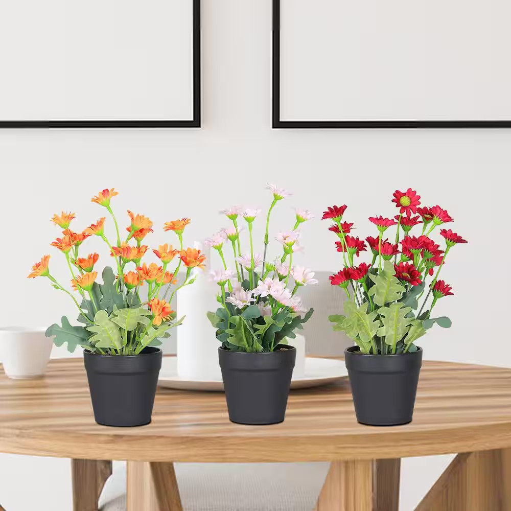 3-Pack 9 In. Colorful Indoor Artificial Wildflowers Daisies in Black Pot