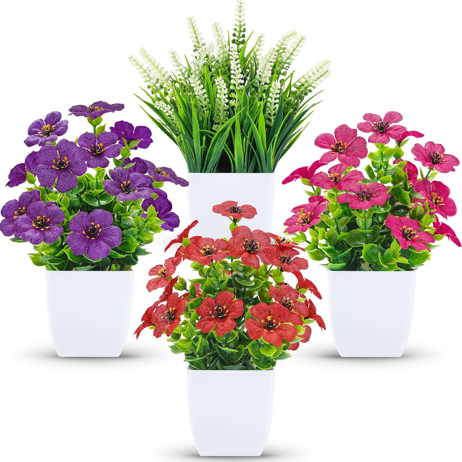 4 Pack Fake Plants Mini Artificial Greenery Potted Plants for Home Decor Indoor