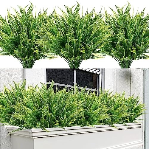 Artificial Boston Fern Plants 12 Bundles Fake Bushes UV Resistant Plastic