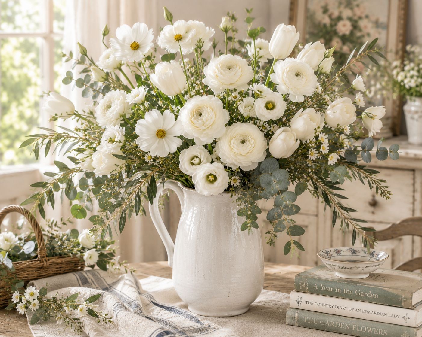 Cream Ranunculus Stems, Faux Ranunculus Flowers, Artificial Flowers, Ivory Flora
