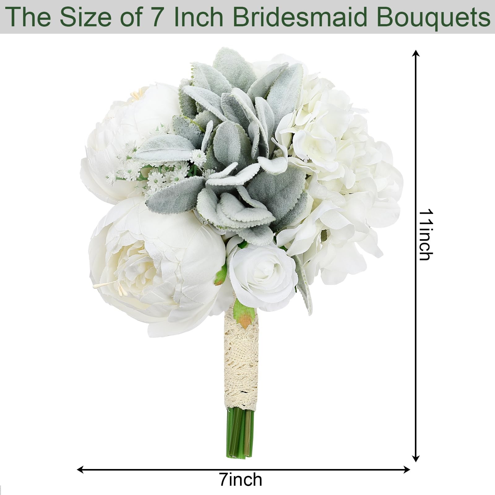 White Pre-Made Bridesmaids Bouquets Set of 2-7 inch Small Rustic Aritificial …