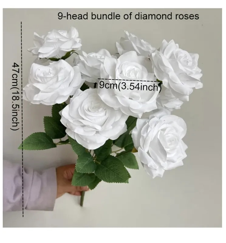 9 Heads Diamond Roses Bouquet Artificial Flower Pink Red Blue White Rose Fake