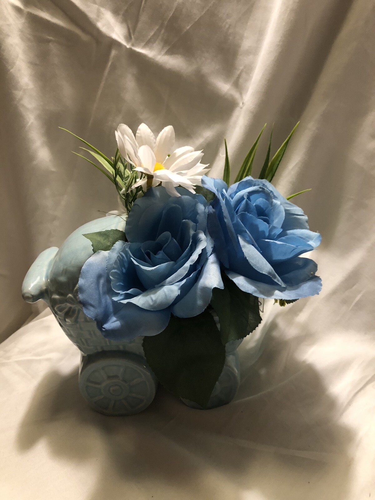 New Handmade Blue Baby Carriage Flower Arrangement Sku WQ1 New Baby