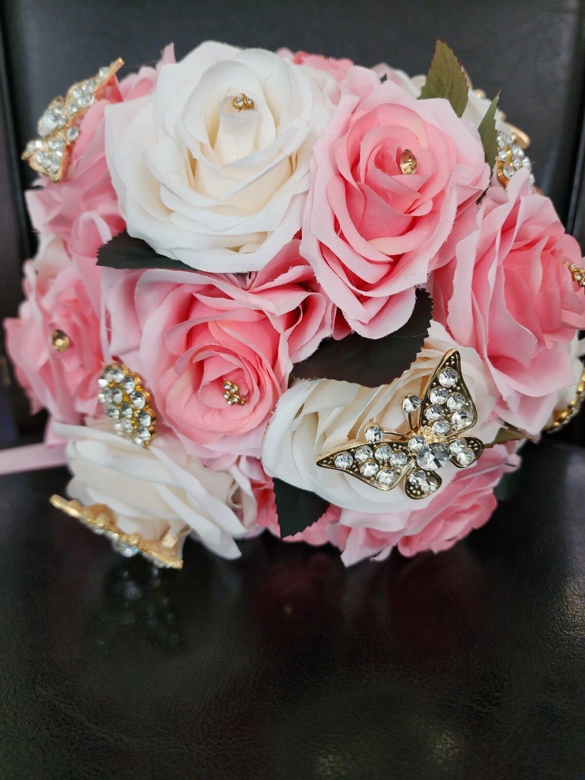 Pink & Ivory Luxury Bouquet with butterfly pendants for Quinceneras & Weddings