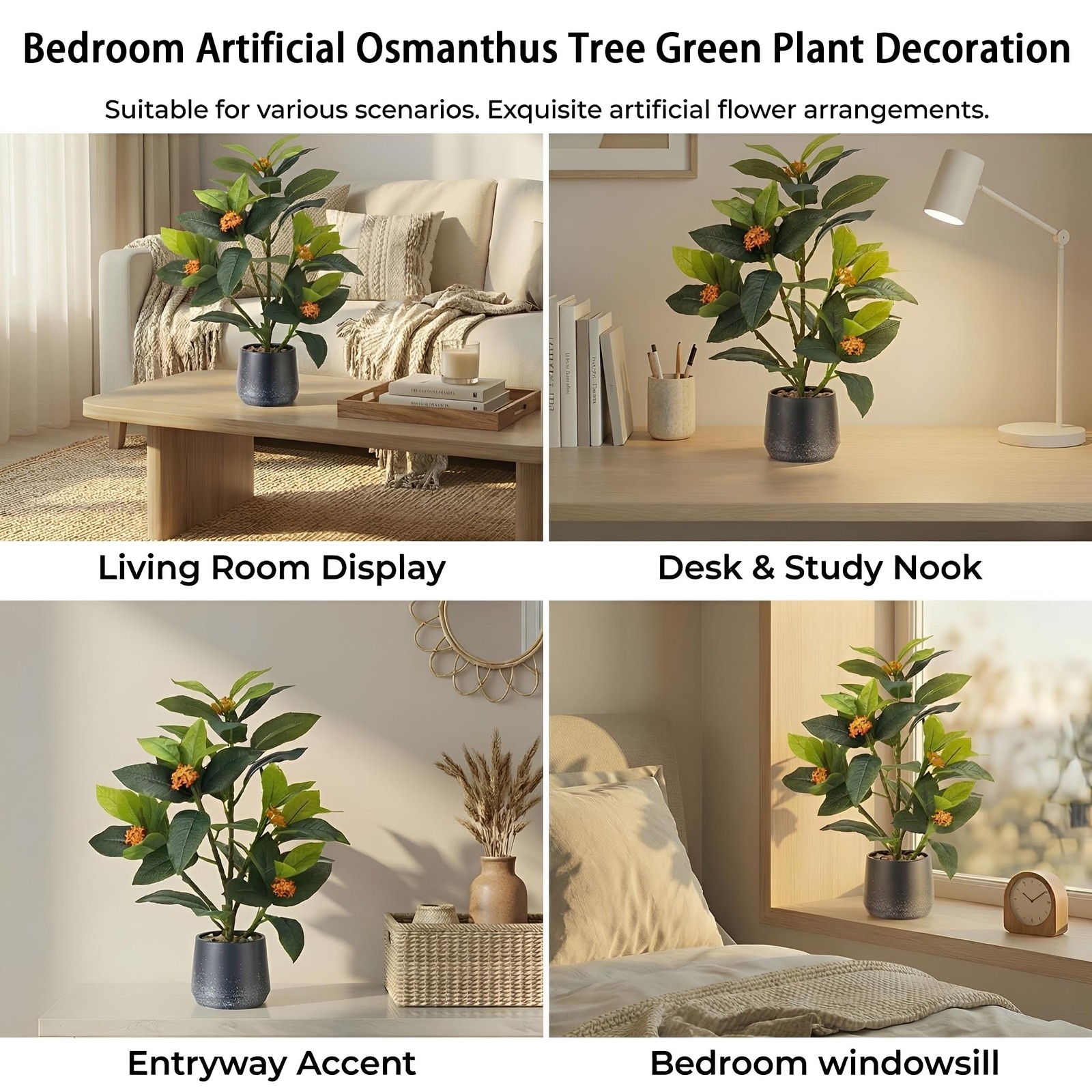 2 Pack 12″ Artificial Small Camellia Flowers Tree Potted Fake Bonsai Plant