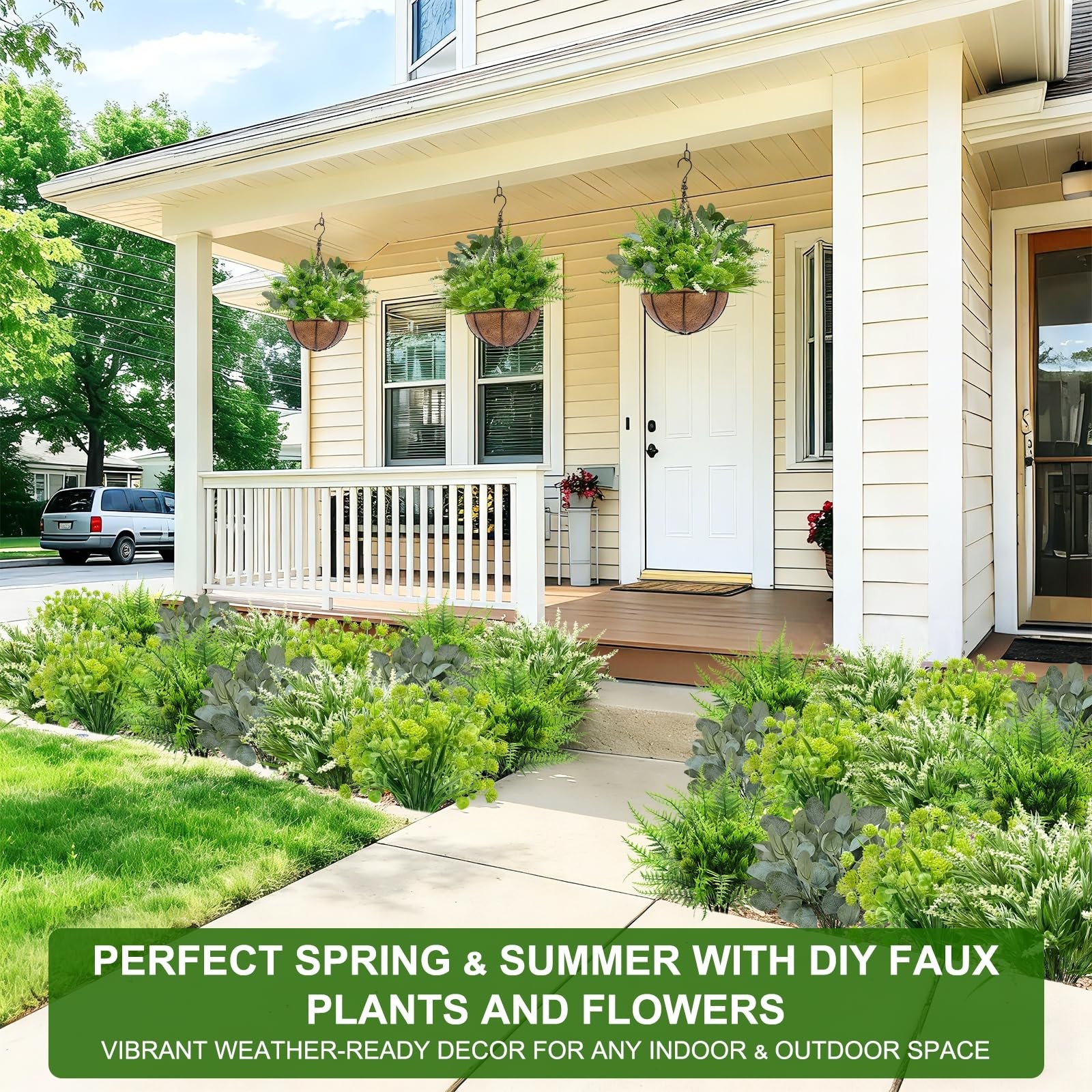 12 Bundles 4 Styles Artificial Plants Outdoor, UV Resistant No Fade Artificia…