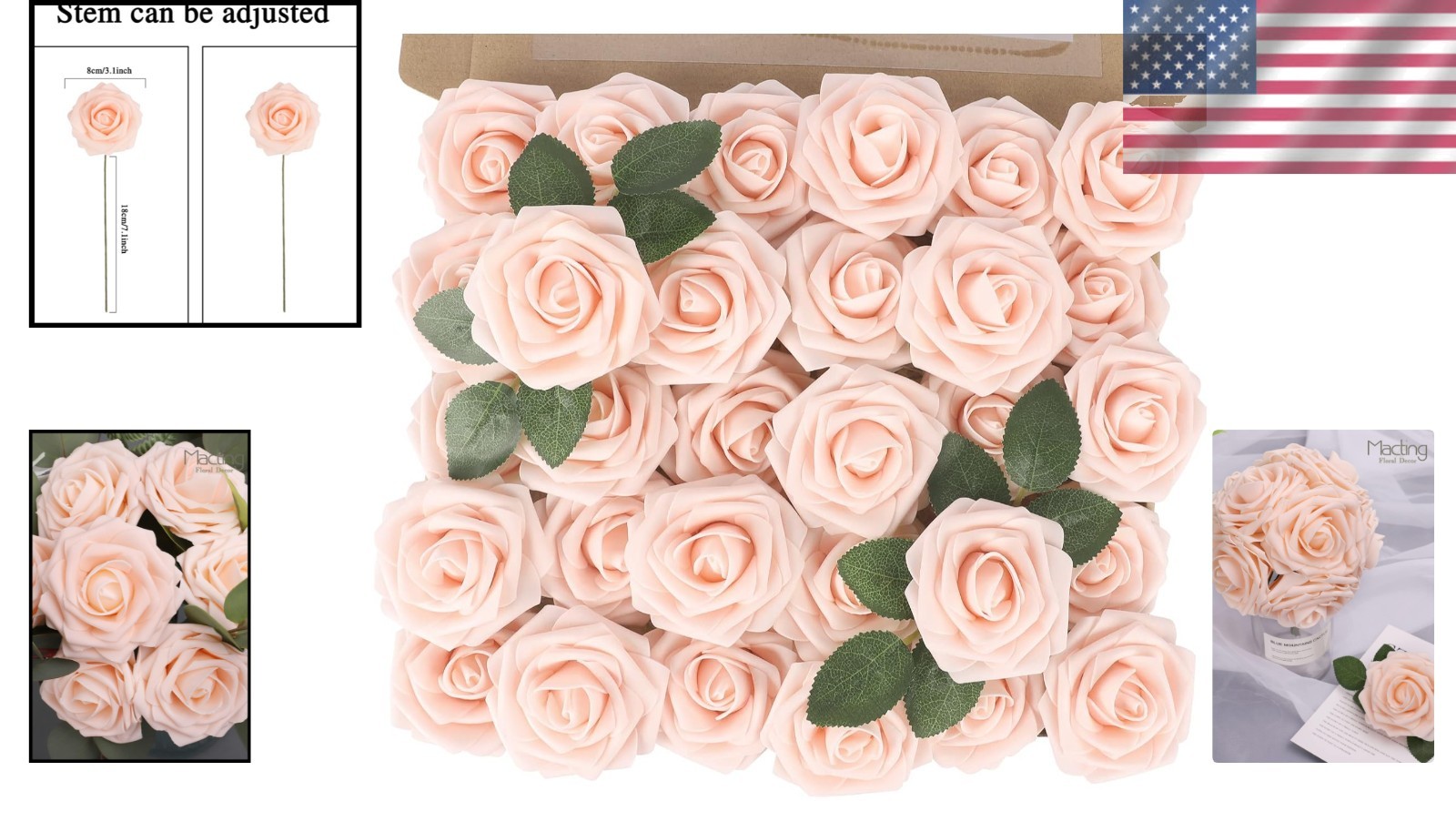 Realistic 30PCS Artificial Roses with Flexible Stems – DIY Floral Arrangements