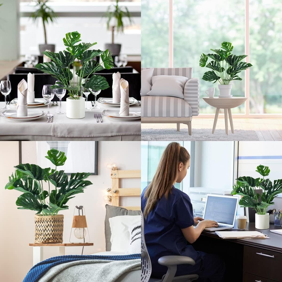 Artificial Palm Tree Leave Plants Faux Large Tropical Monstera Turtle Leaf In…