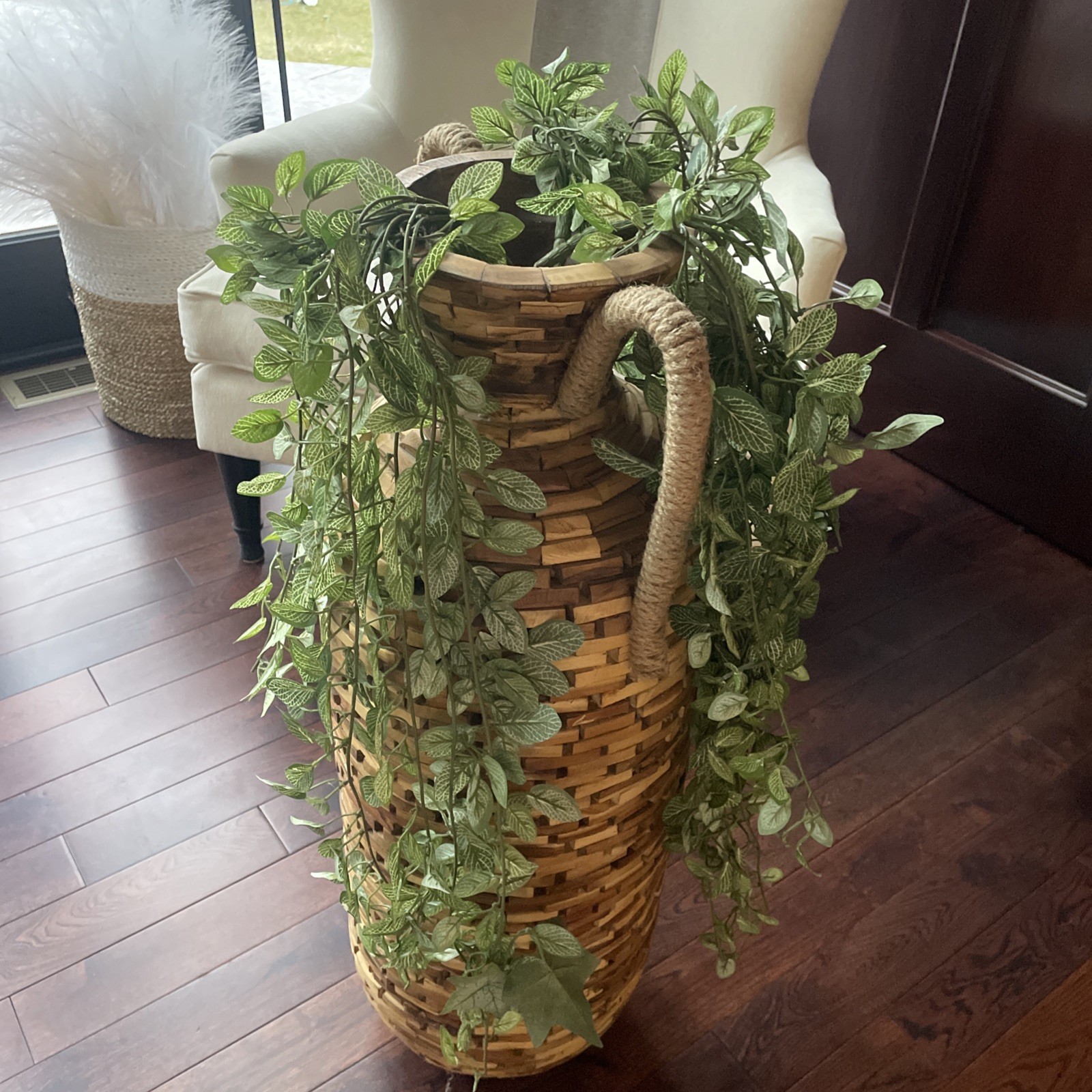 Artificial Fittonia Hanging Bush in Green Contemporary Fabric