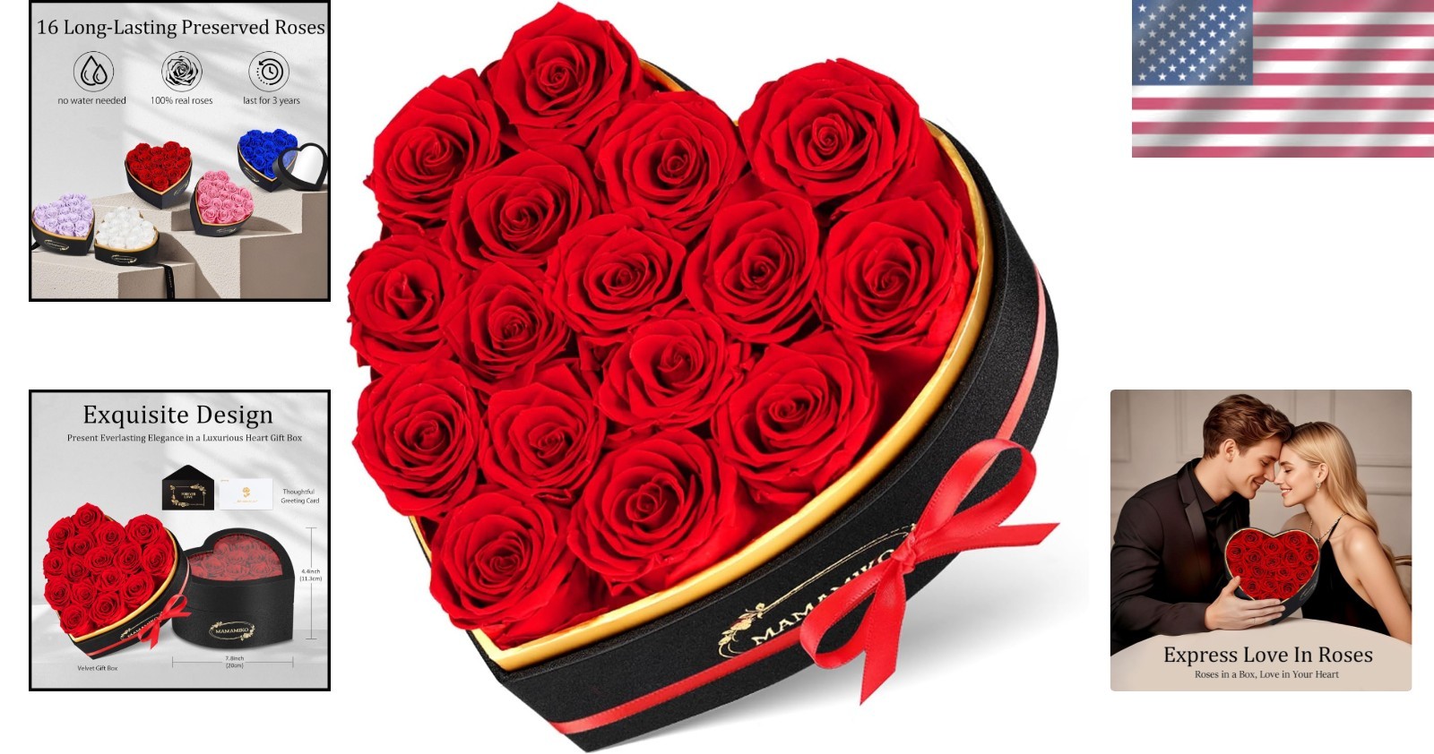 16 Preserved Roses in Heart Shape Gift Box for Her – Forever Flowers for Deli…