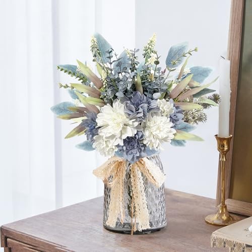 Artificial Flowers Bouquet, Silk Flowers Blue Fake Blue and White/No Vase
