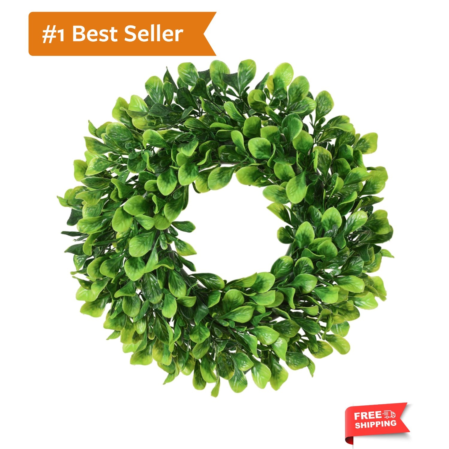 Artificial Green Leaves Wreath – 10″ Mini-Sized Boxwood Wreath for Window Wal…