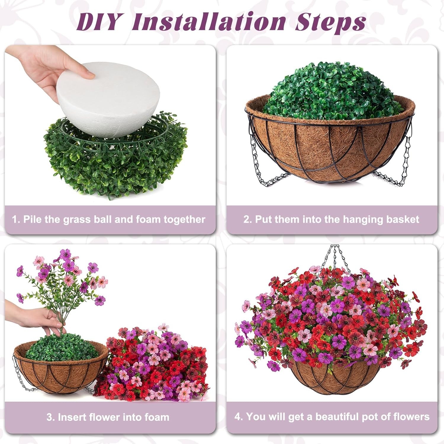 Artificial Silk Flowers Hanging Baskets Outdoors Indoors, Fake Daisy with Euc…