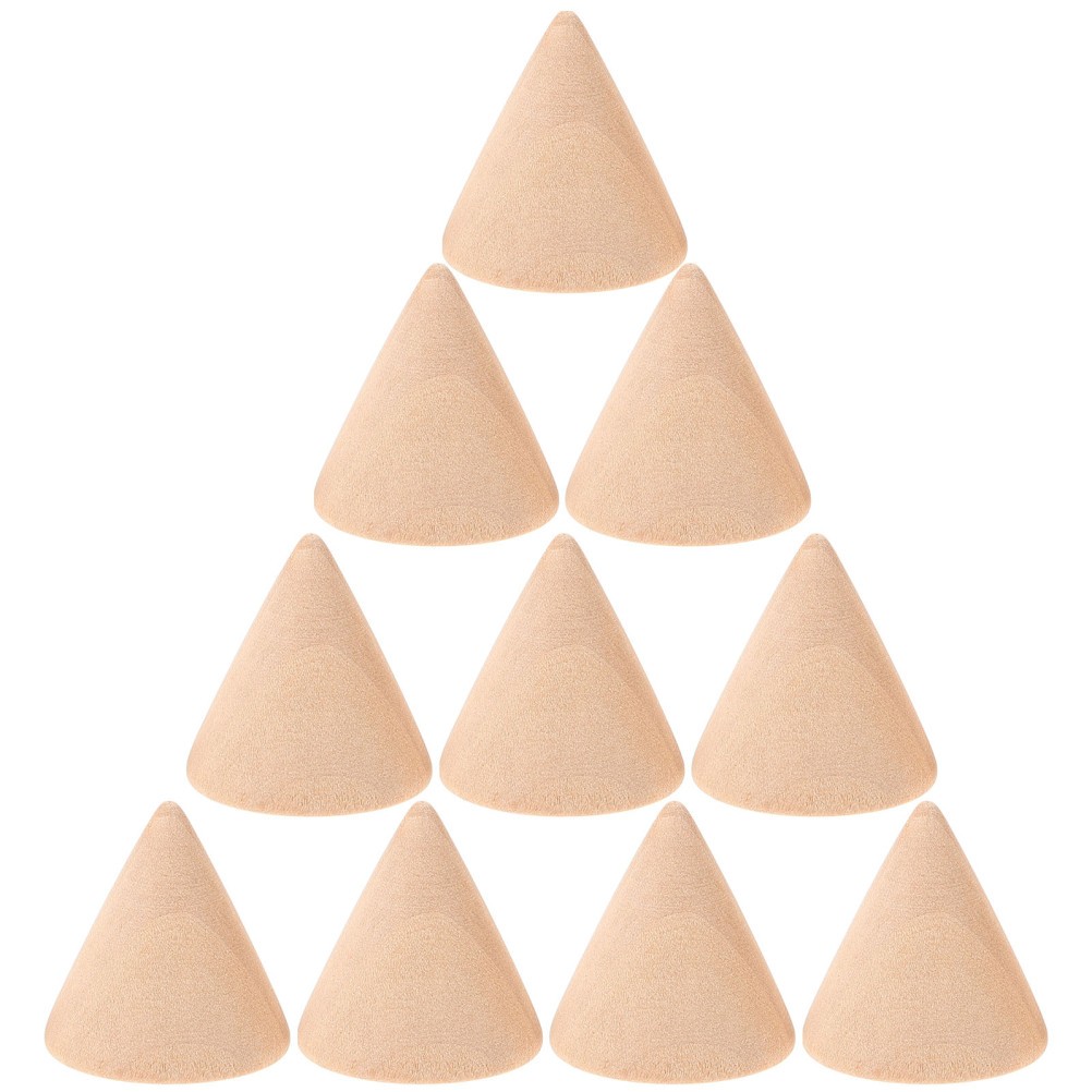 10Pcs Wood DIY Cone Craft Beige Unfinished Ornament for Painting and Staining
