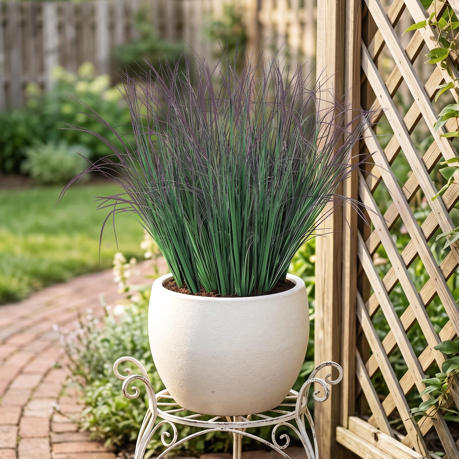12Pcs Artificial Plants Outdoor, 21″ Fake Shrubs Wheat Grass, Greenery Stems …