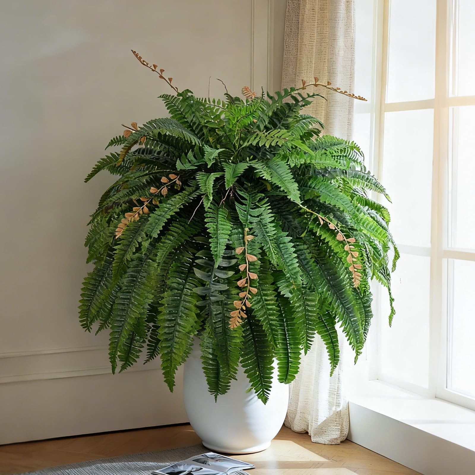2pcs 48in Faux Boston Ferns – UV Resistant, Weatherproof Outdoor/Indoor Plants f