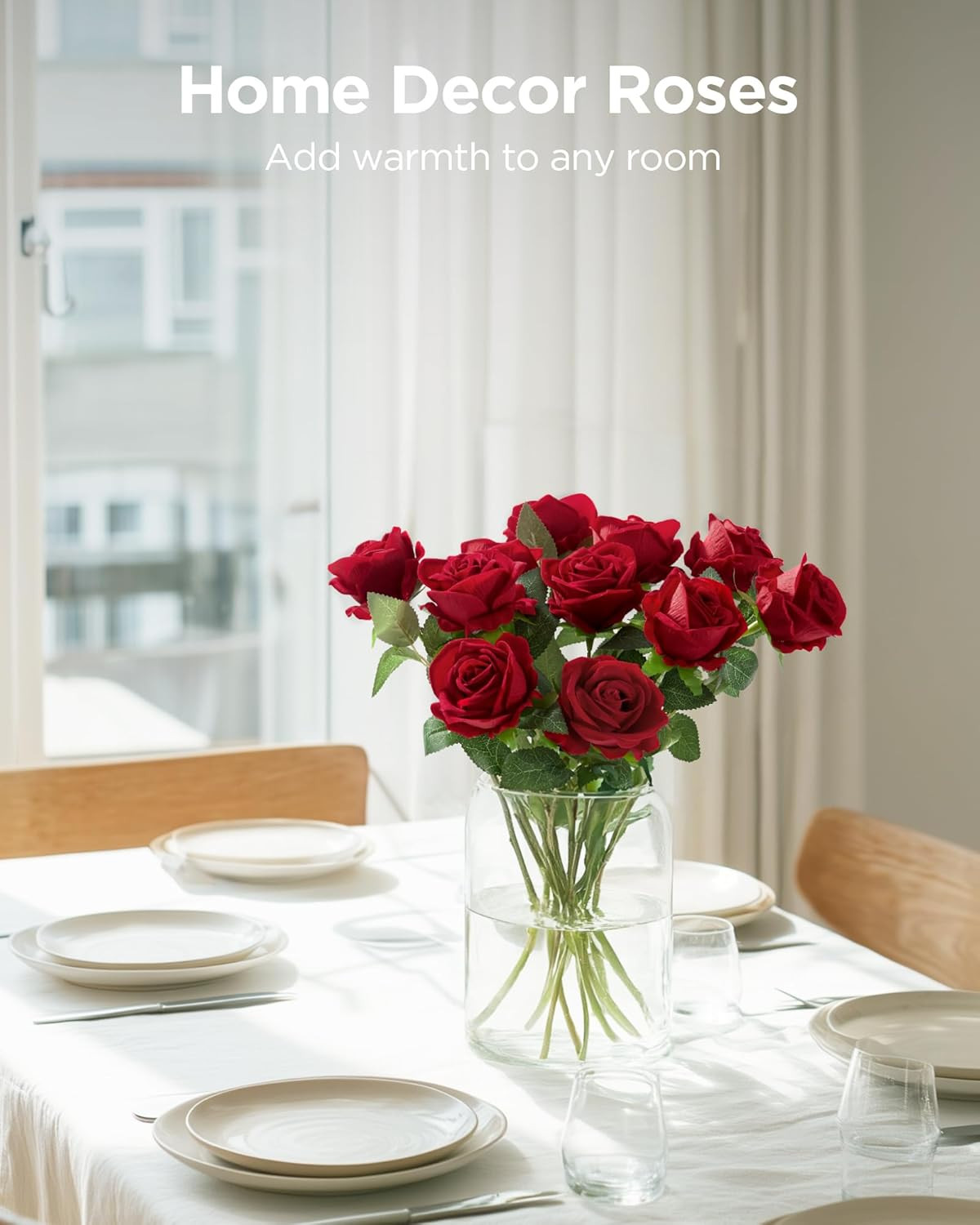 50 Pcs Red Roses Artificial Flowers, Fake Velvet Silk Rose Bulk Faux Flower f…