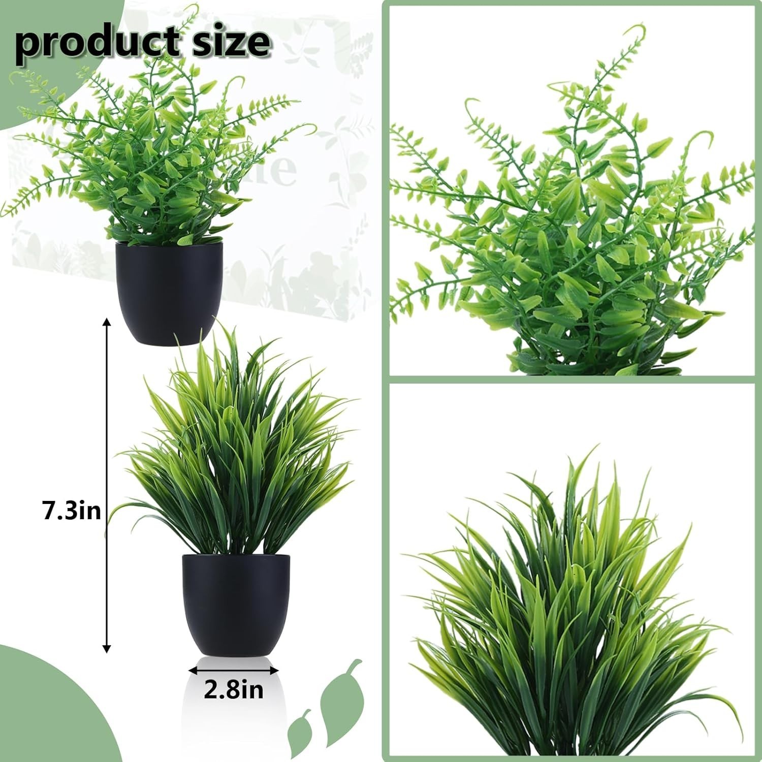 2 Pack Fake Plants in Black Pot Small Artificial Plant Wheat Grass for Home D…