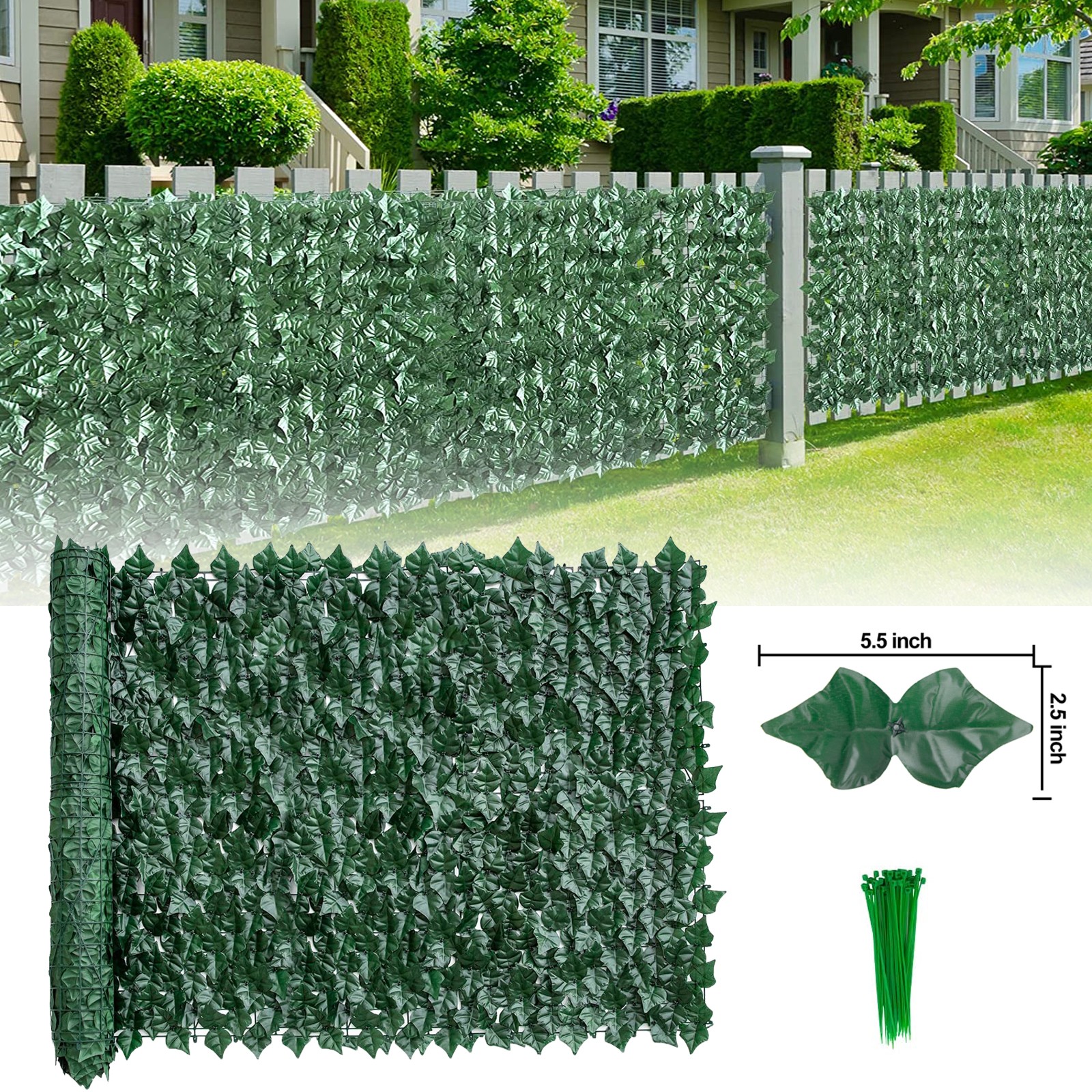 Privacy Artificial Green Fence Screen Faux Ivy Leaf 118″x39″ Hedge Decor Garden