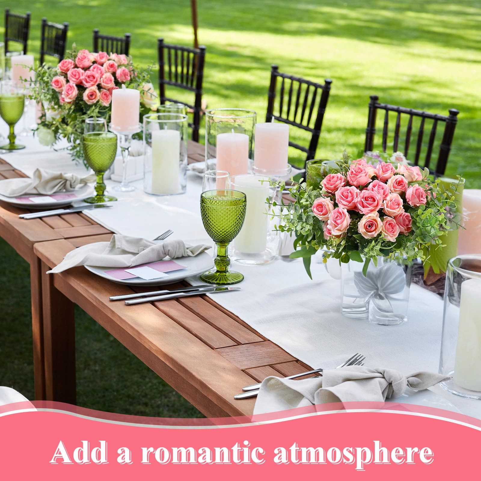 8 PCS Pink 12 Inch Wedding Bouquets Artificial Rose Fake Silk Roses Bulk