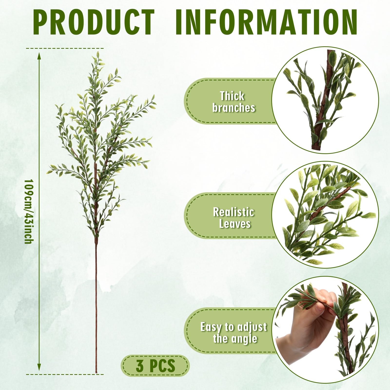 43″ Artificial Eucalyptus Branches for Summer Home Decor, Tall Faux Greenery …