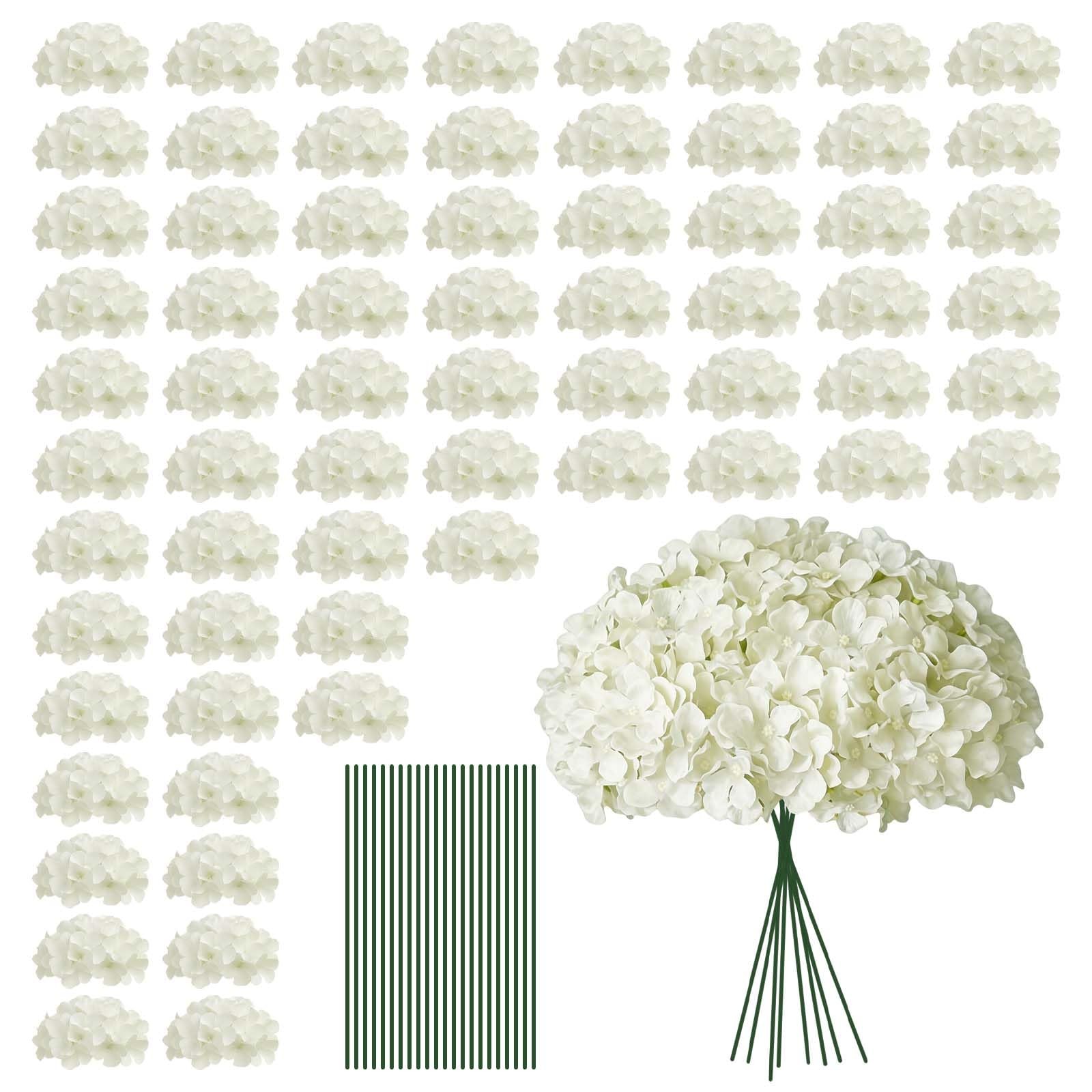 100 PCS White Hydrangea Artificial Flowers, Faux Hydrangea Flowers, Fake Hydr…