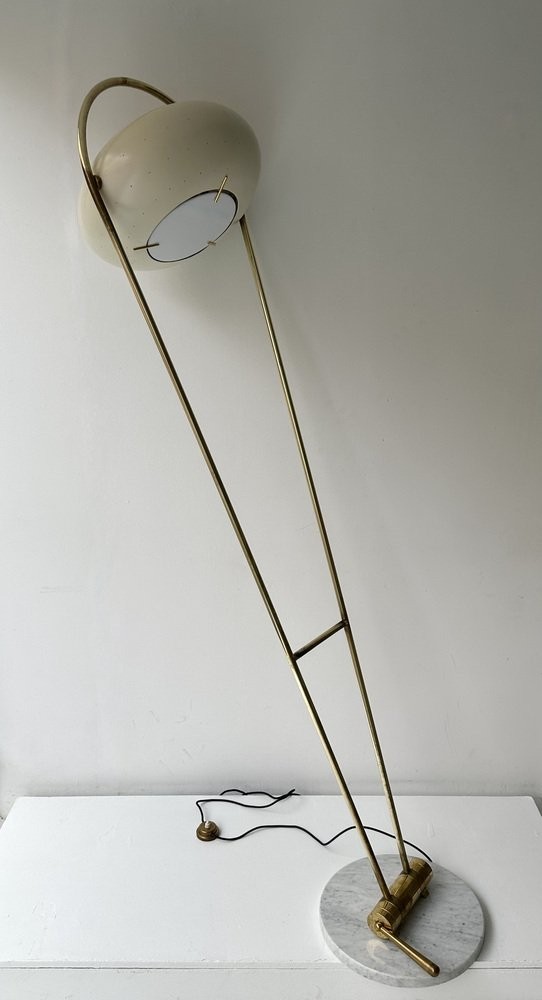 Mid-Century Modern Floor Or Reading Lamp in Brass and White Cream