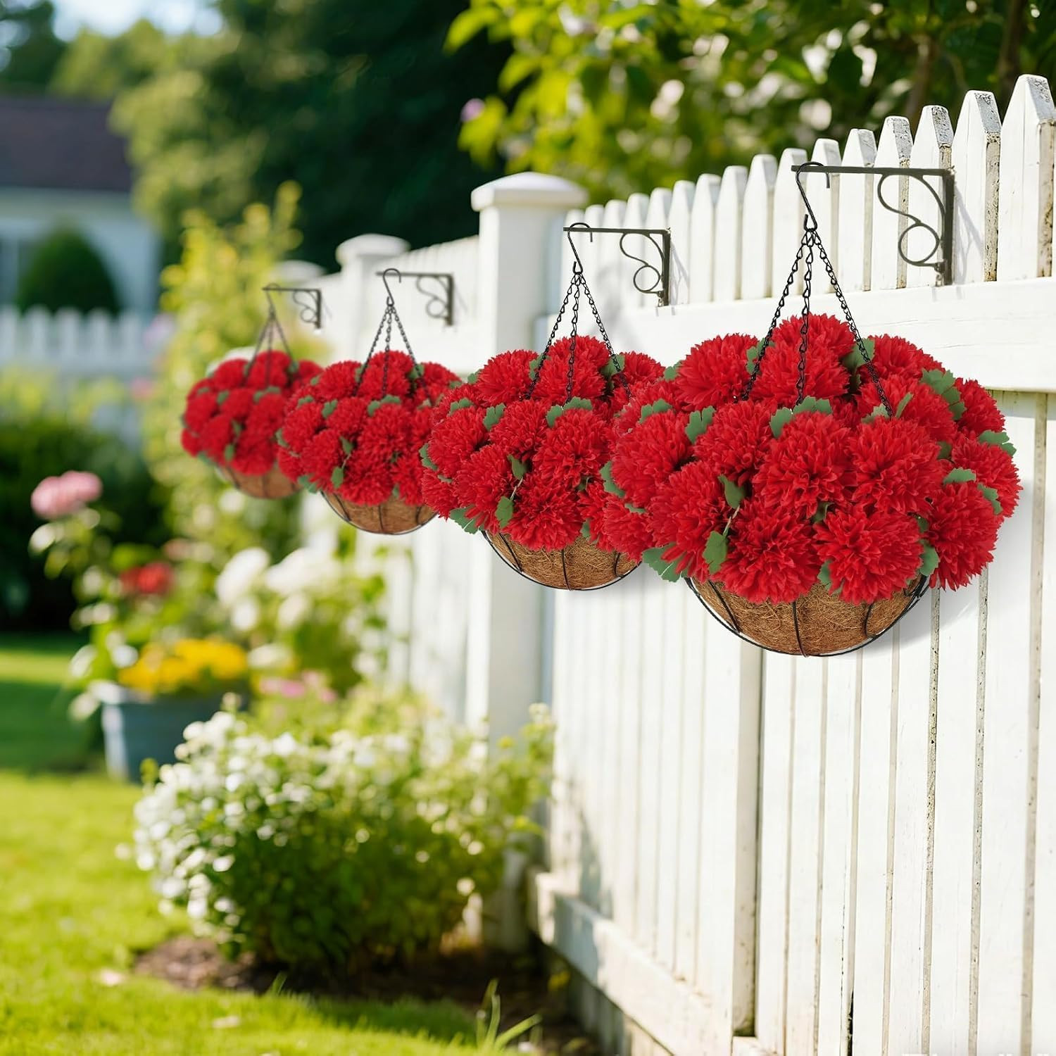 Artificial Red Begonia Flowers – 44 Bundles for Outdoor Hanging Baskets