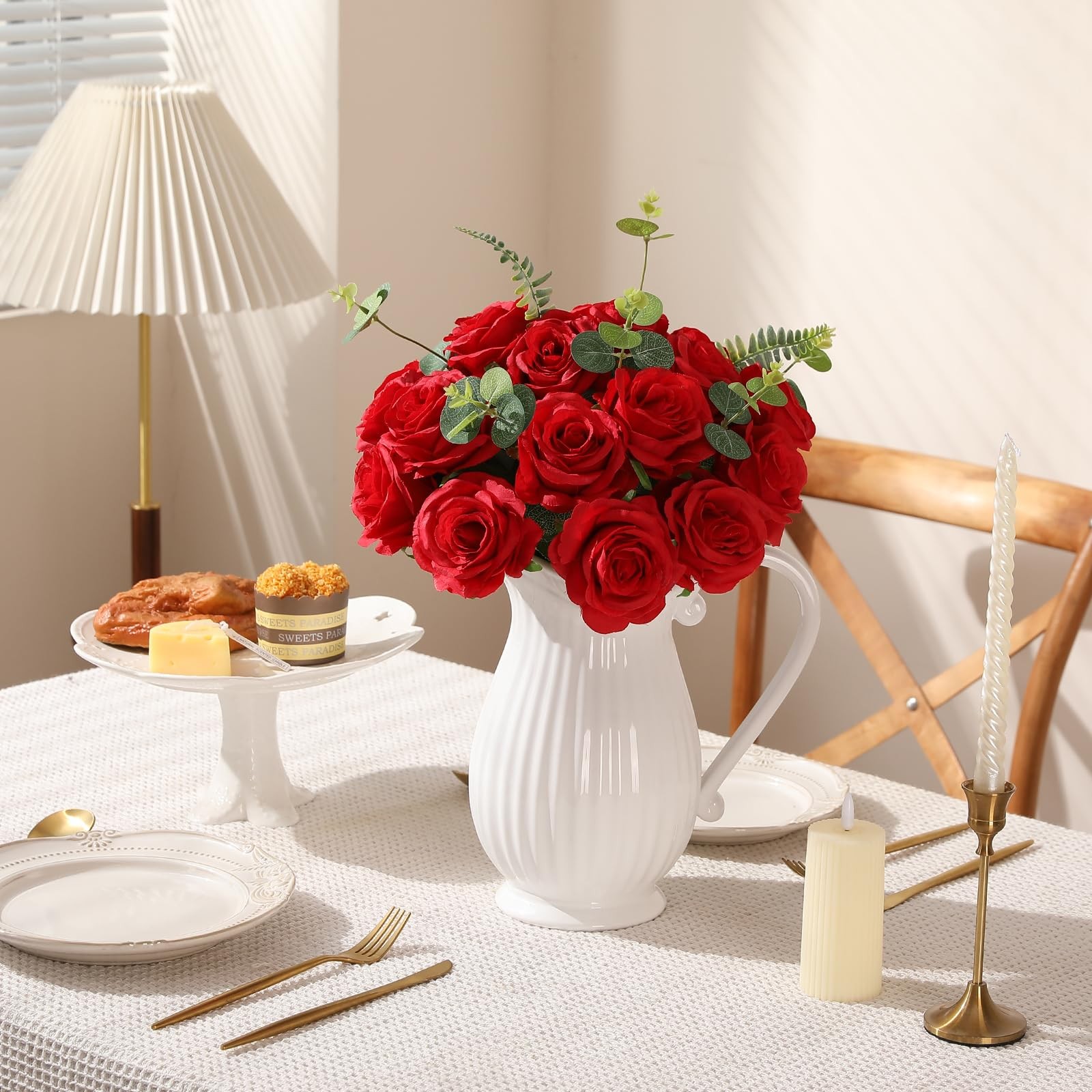 36 Pcs Roses Artificial Flowers in Bulk, Realistic Long Stem Fake Silk Roses …