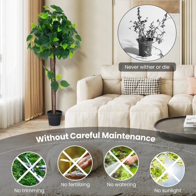 45″Artificial Silk Tree Potted Plant Artificial Hydrangea Tree w/Real Wood Trunk