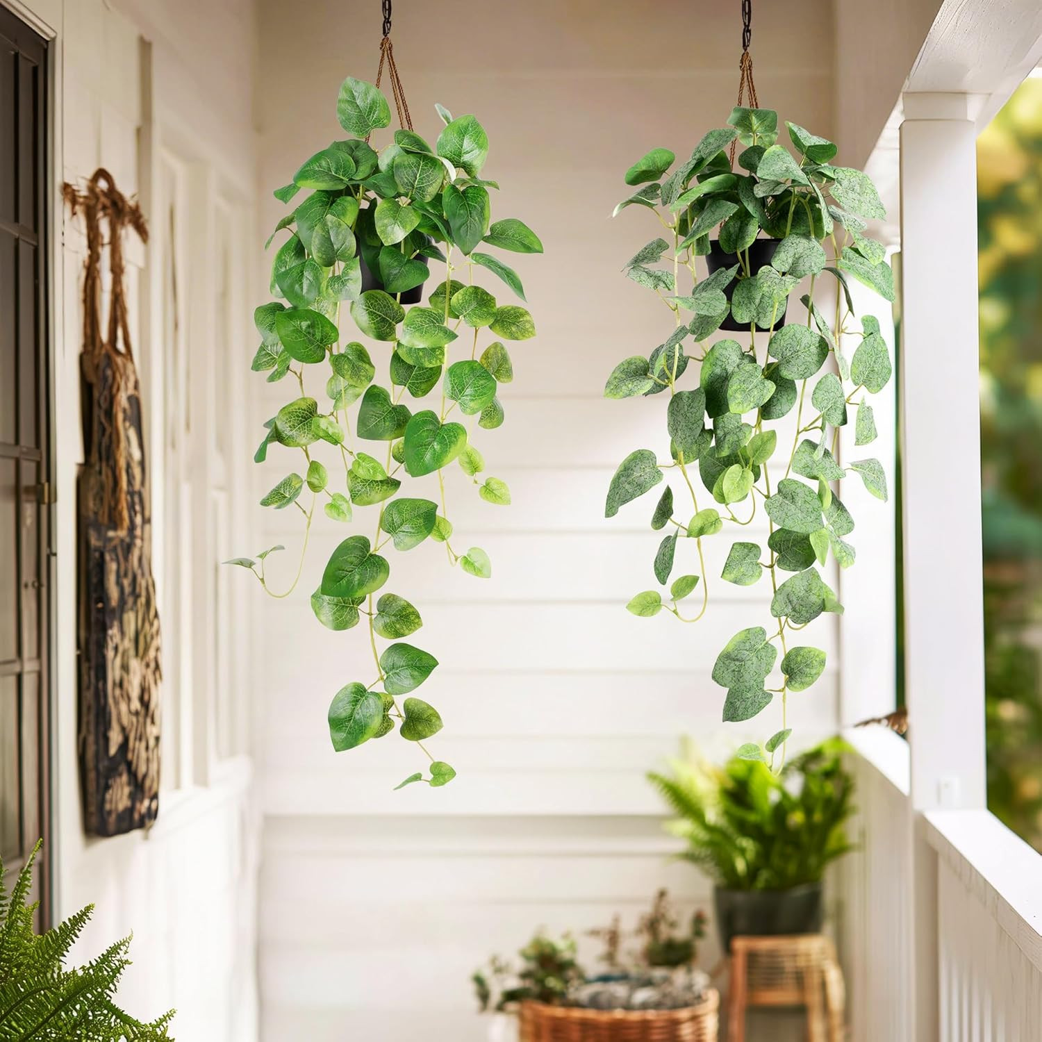 4PC Fake Hanging Pothos Plants with Pots, 33″ Faux Ivy for Home Decor