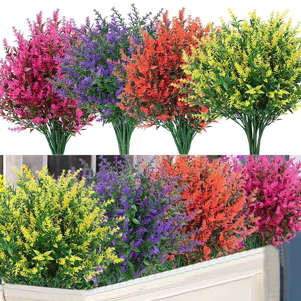 32 Bundles Outdoor Artificial Lavender Fake Flowers UV Resistant Shrubs Plants