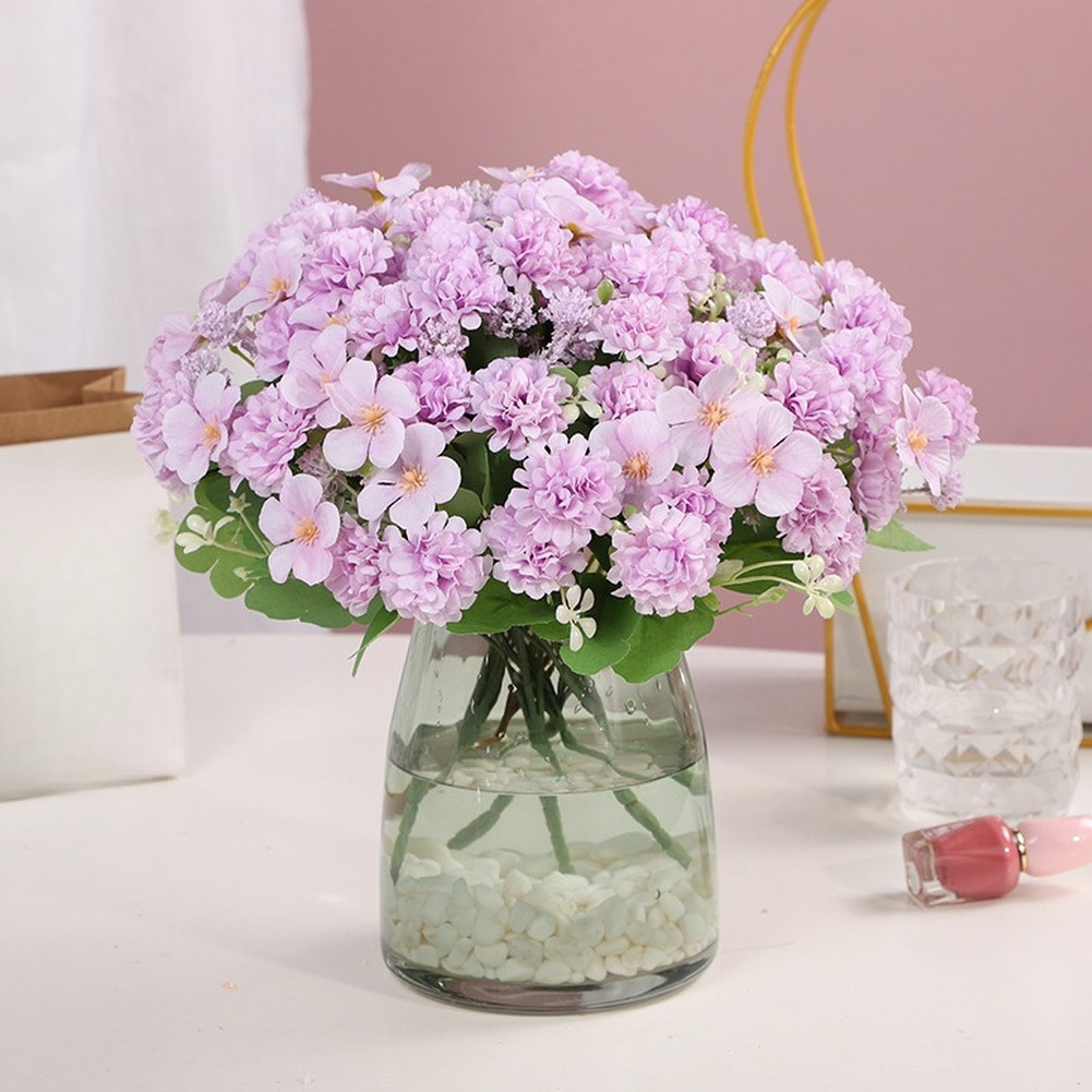 Round Silk Chrysanthemum Artificial Flower Bouquet for Wedding Home Decoration