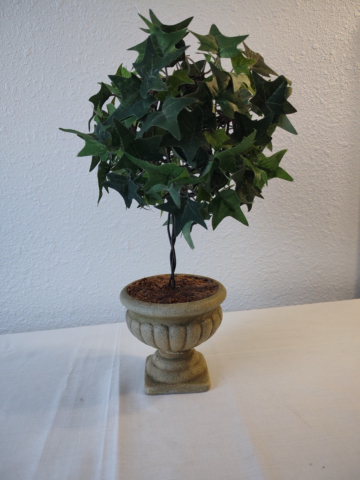 Artificial Ivy Topiary Ball, Green, Decorative Beige Urn Planter, Floral Garden