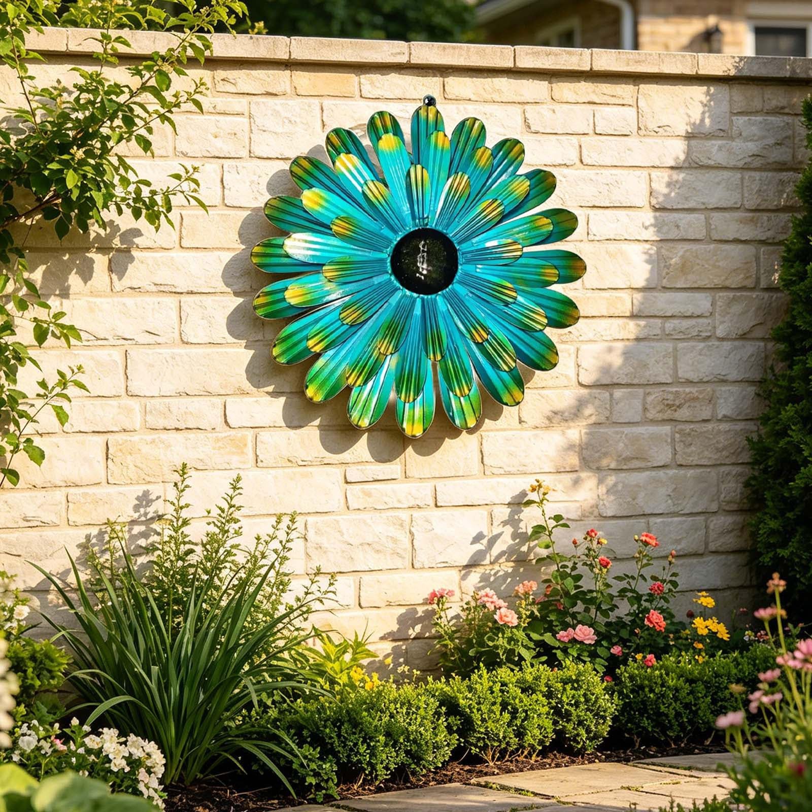 2 Pcs Green Metal Floral Wall Decor 3D Layered Flower Sculptures
