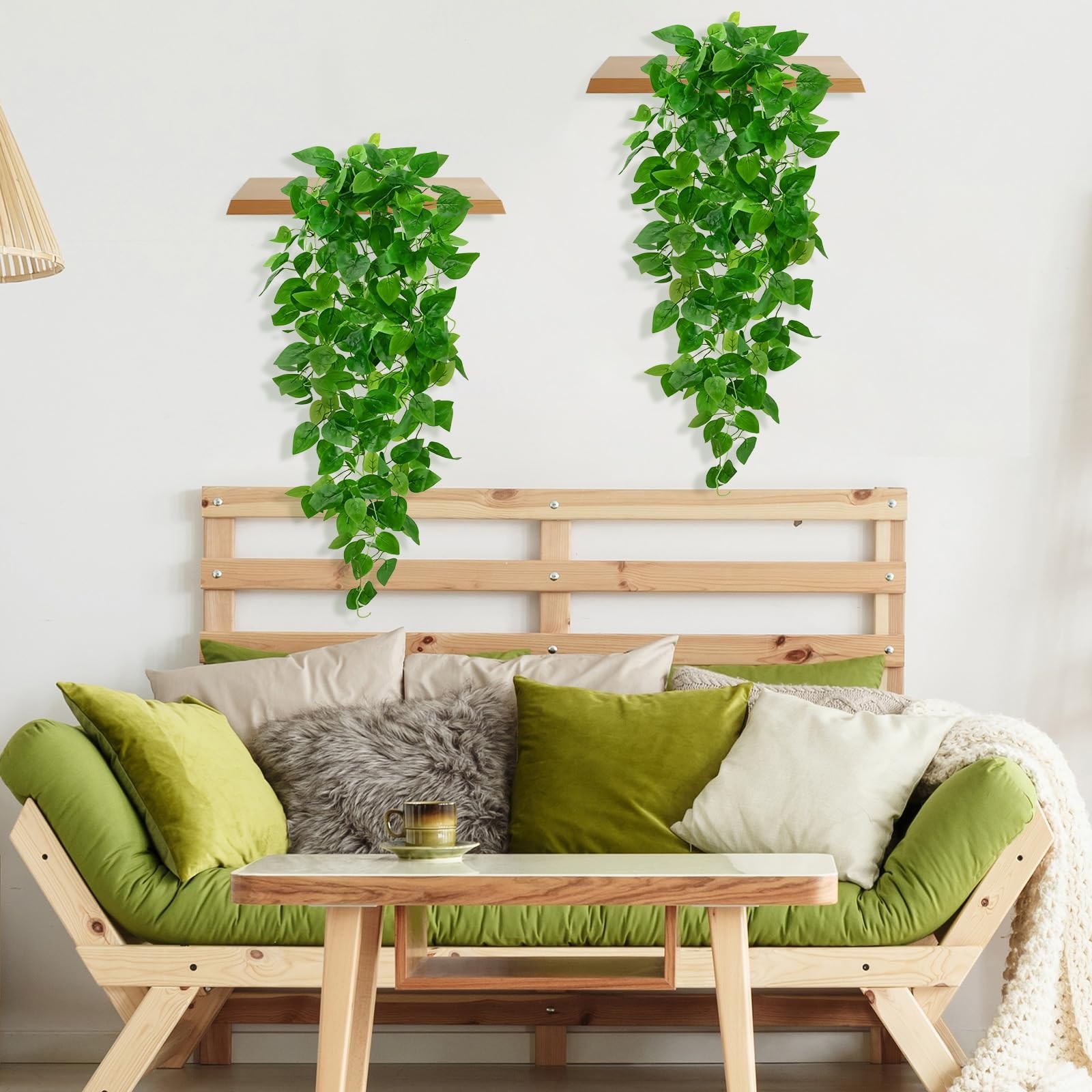 2Pcs Fake Hanging Plants, 9 Branch Artificial Hanging Plant, Lush Faux Pothos…