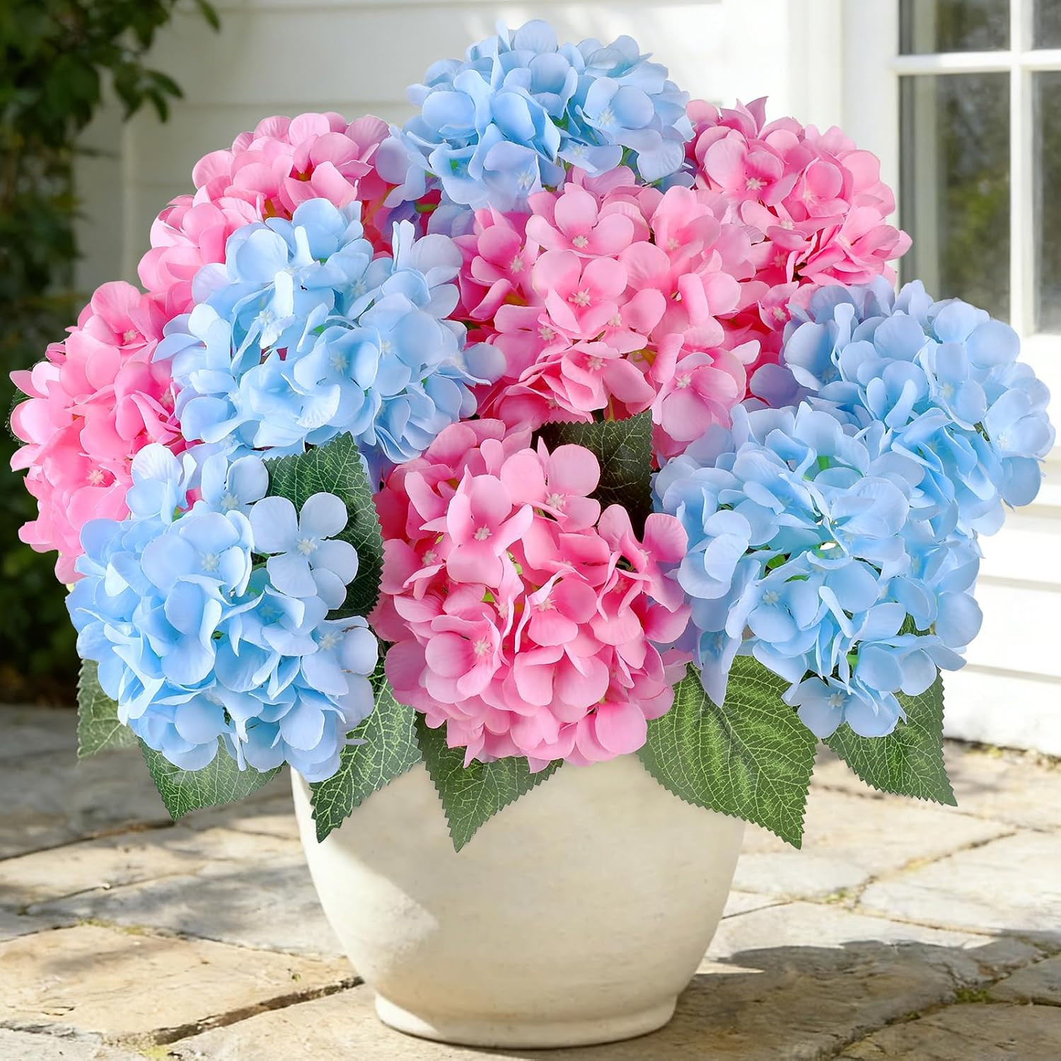 6 Bundles UV Resistant Faux Hydrangea Flowers for Home & Garden Decor