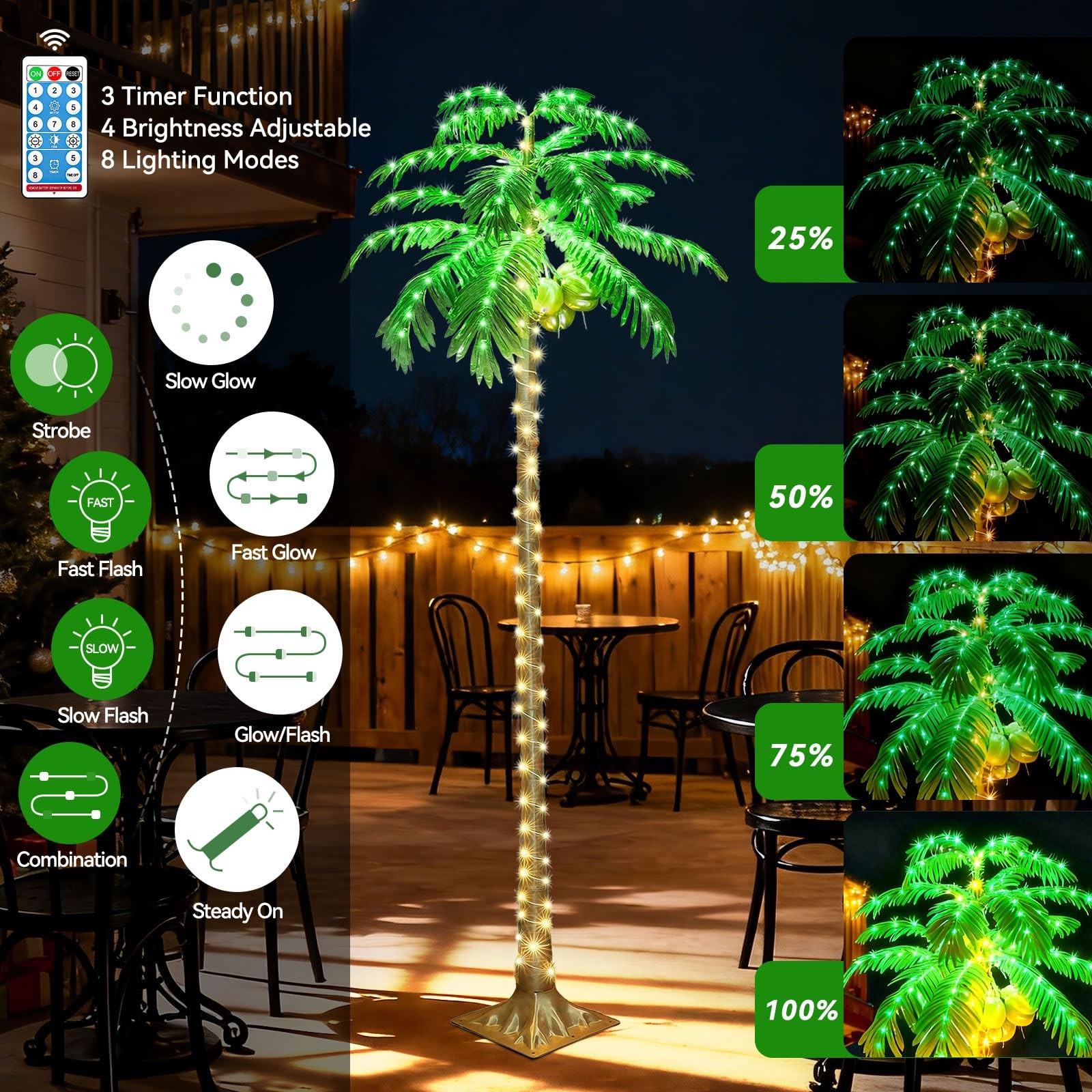 HEYCOLOR 5FT LED Lighted Palm Tree with Coconuts Outdoor Artificial Palm Tree Pr