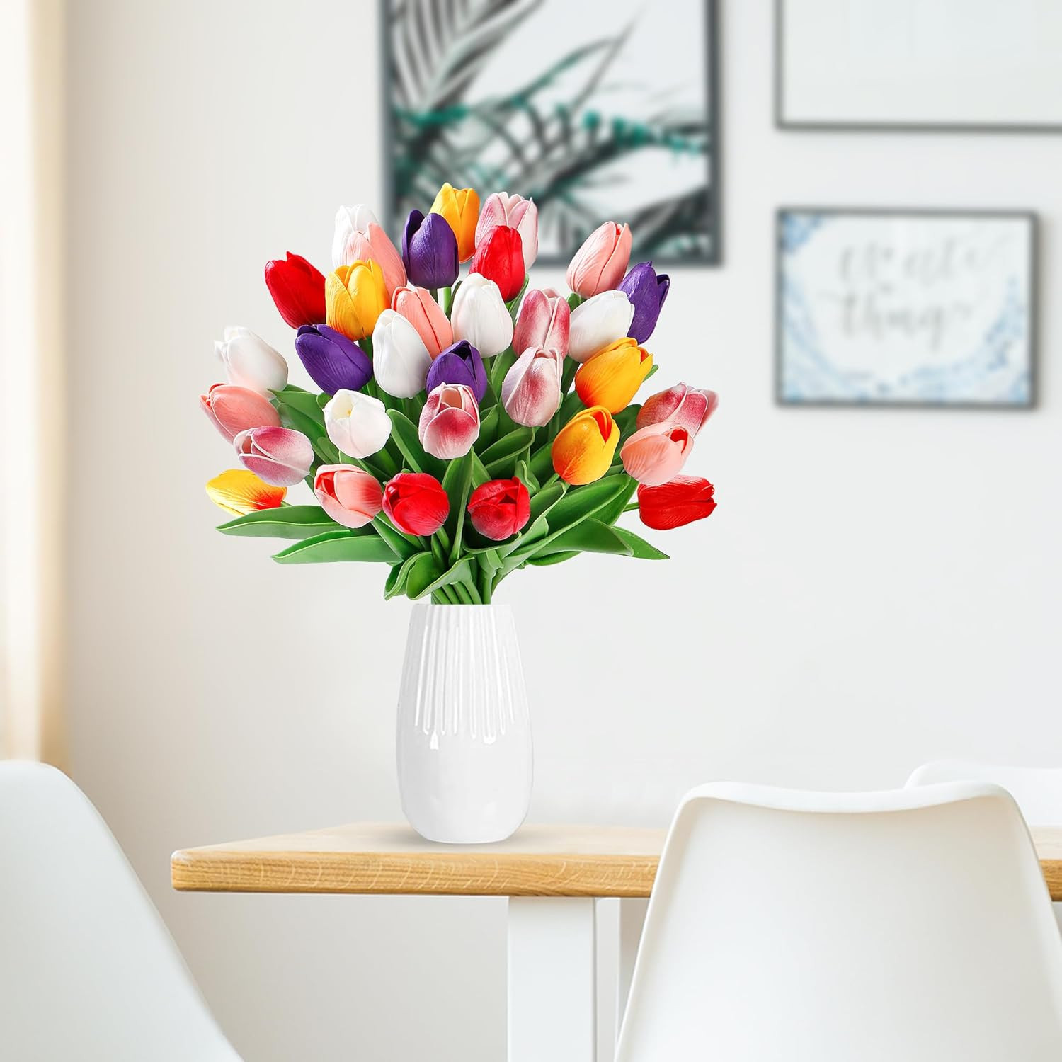 15PCS Real Touch Artificial Tulips PU Faux Flower Stems Wedding Home Decor