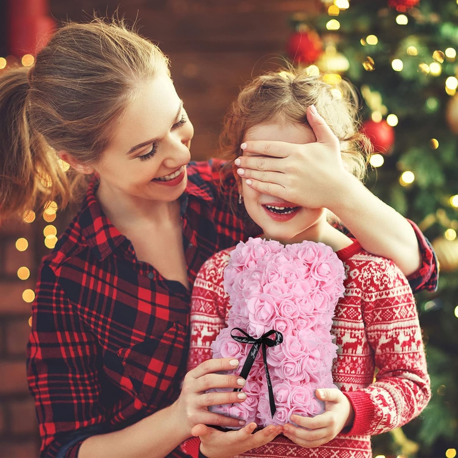 Rose Bear Mother’s Day Flower Gifts for Mom Grandma, Rose Teddy Bear with Lig…