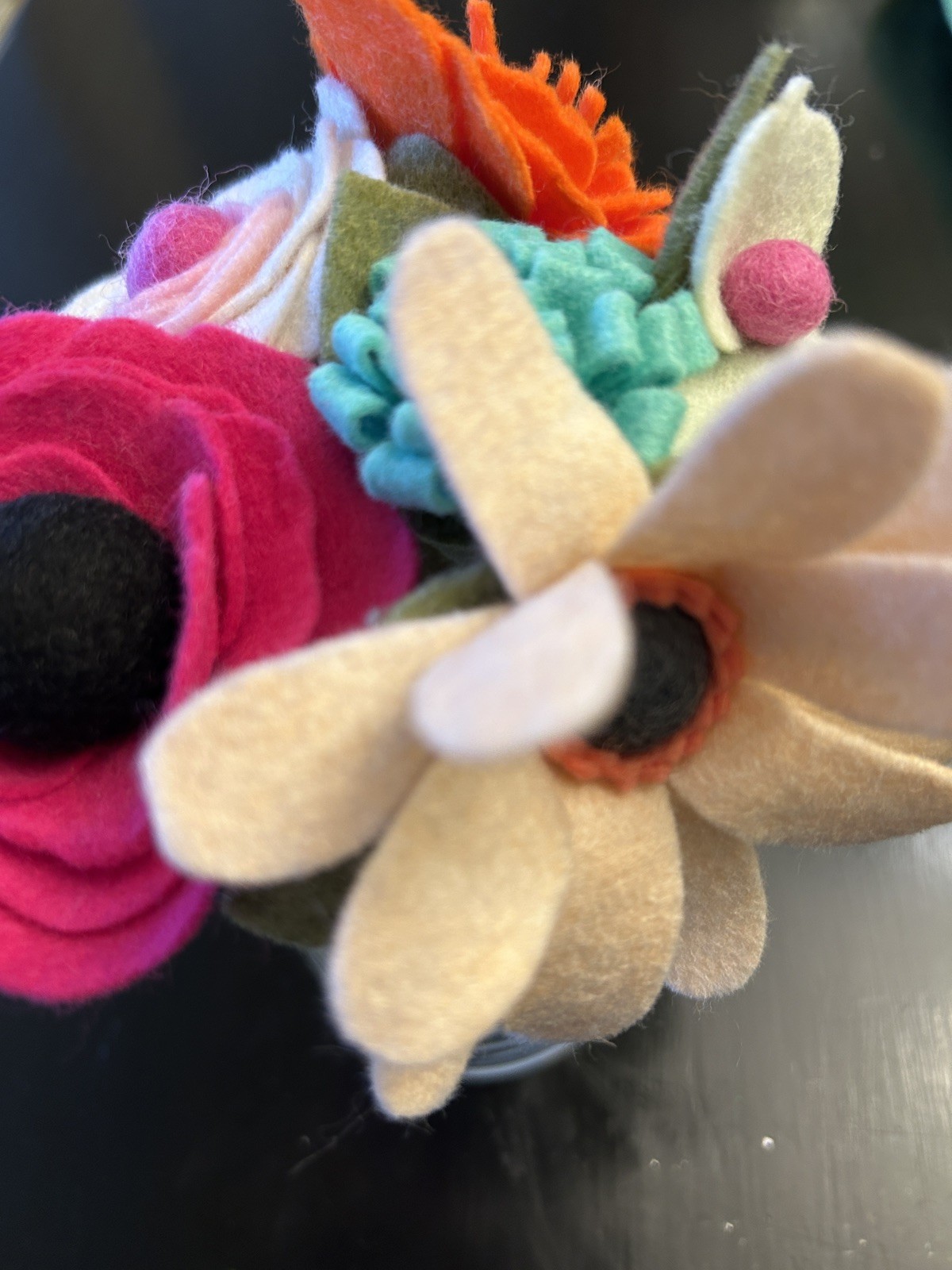 Beautiful Hand Cut Wool Blend Felt Flower Bouquet Spring Bright Colors