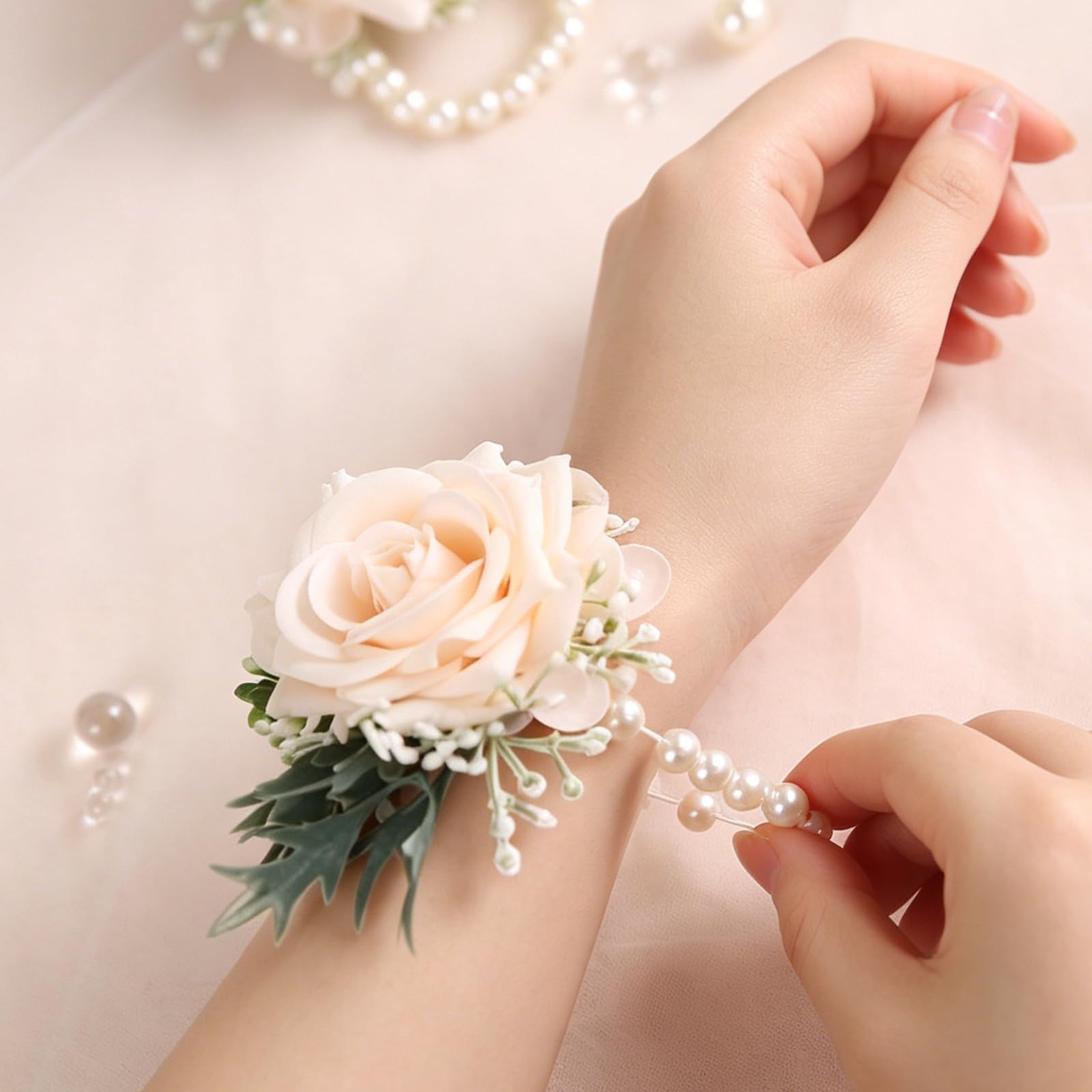 Champagne Prom Corsage and Boutonniere Set Artificial Silk Rose