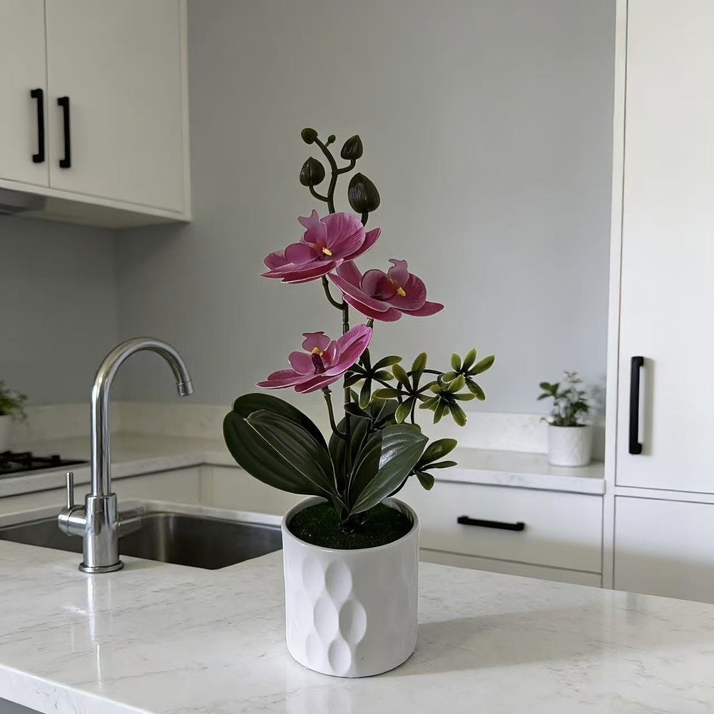 Realistic Fake Butterfly Orchid Plant in Pot for Indoor Office Home Decor