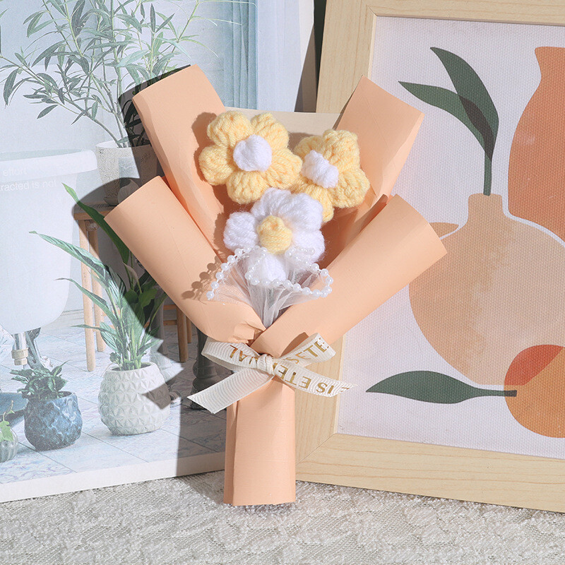 Wedding Handheld Small Bouquet Handmade Crochet Puff Flower Decor Bouquet Party