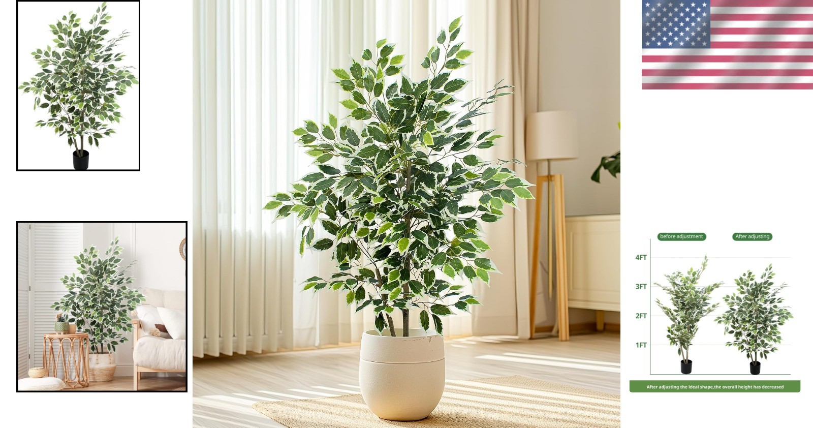 Vibrant Green 4 FT Artificial Ficus Plant in Pot – All-Season Decorative Piece