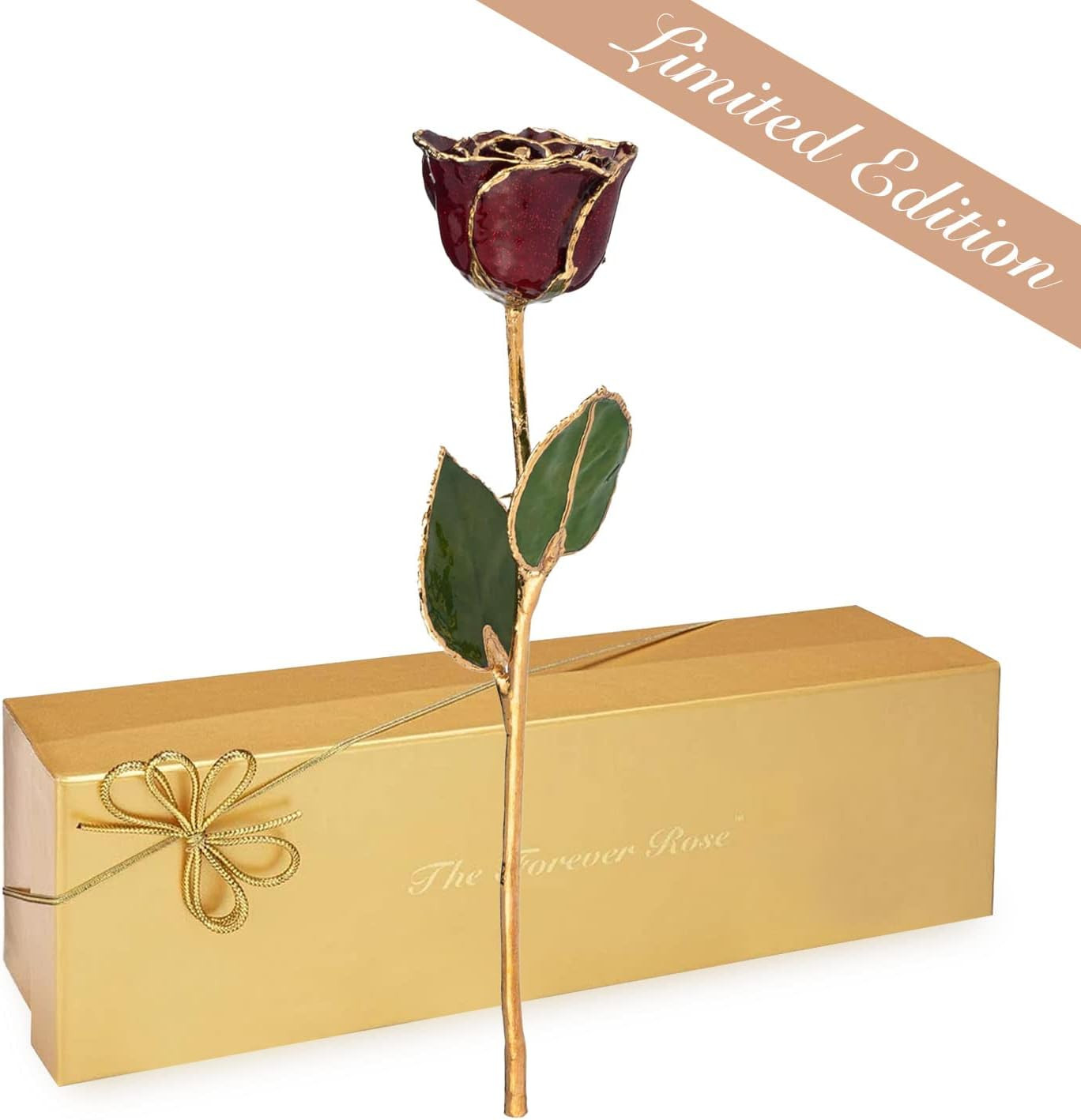 24K Gold Dipped Garnet Rose – Unique January Birthstone Gift, 11-12 Inches