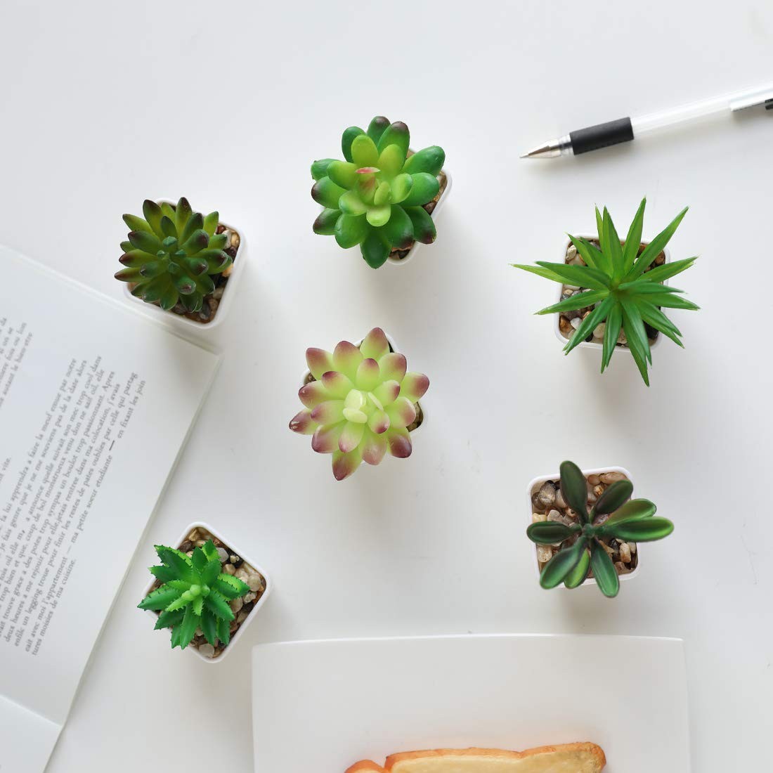Mini Fake Plants in Small Succulents Potted Ceramic Pots Artificial Faux Asso…