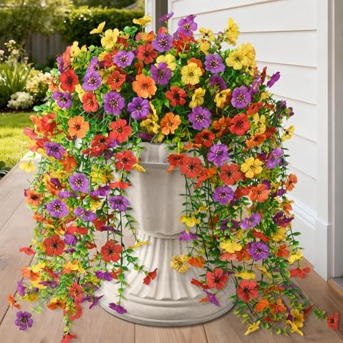 Artificial Hanging Flowers for Outdoor, 8PCS Fake A01 Purple+red+orange+yellow