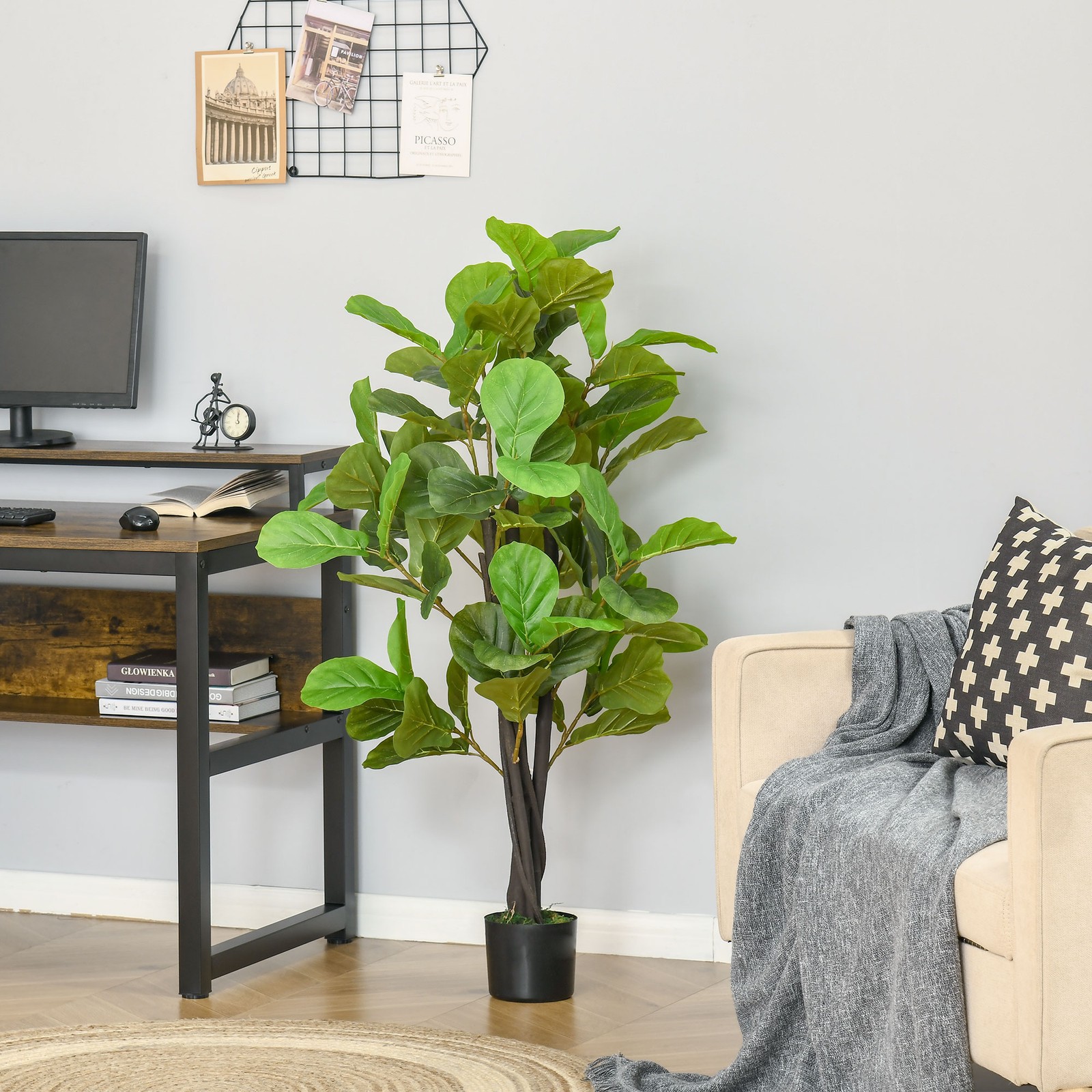 HOMCOM 4.5FT Artificial Fiddle Leaf Fig Tree Indoor Decor, Used