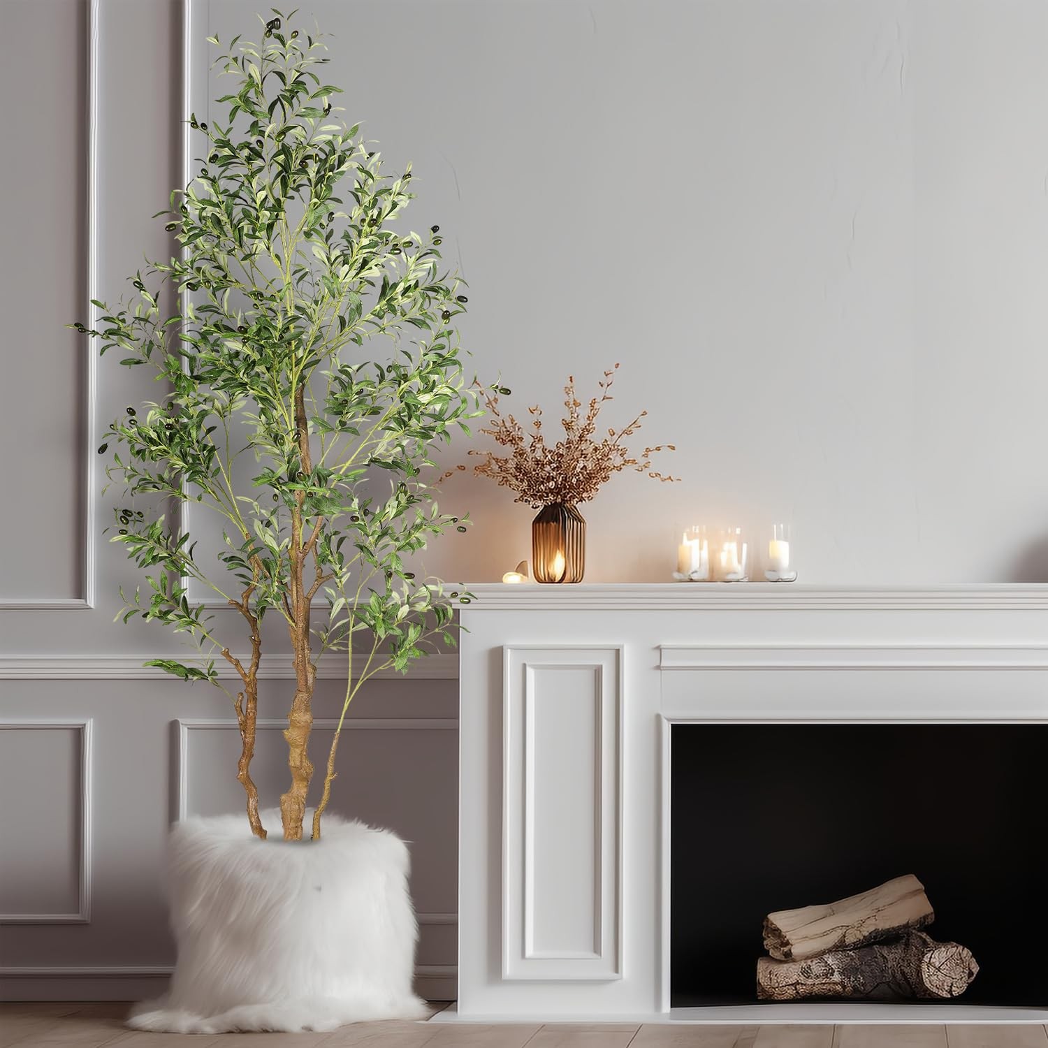 7.2ft Artificial Olive Tree (85in) with Plastic Nursery Pot Faux Olive Silk T…